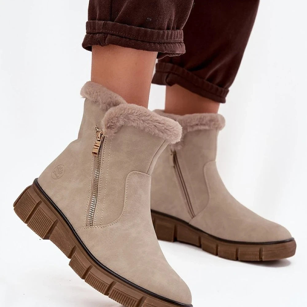 Women's Black Faux Leather Snow Boots