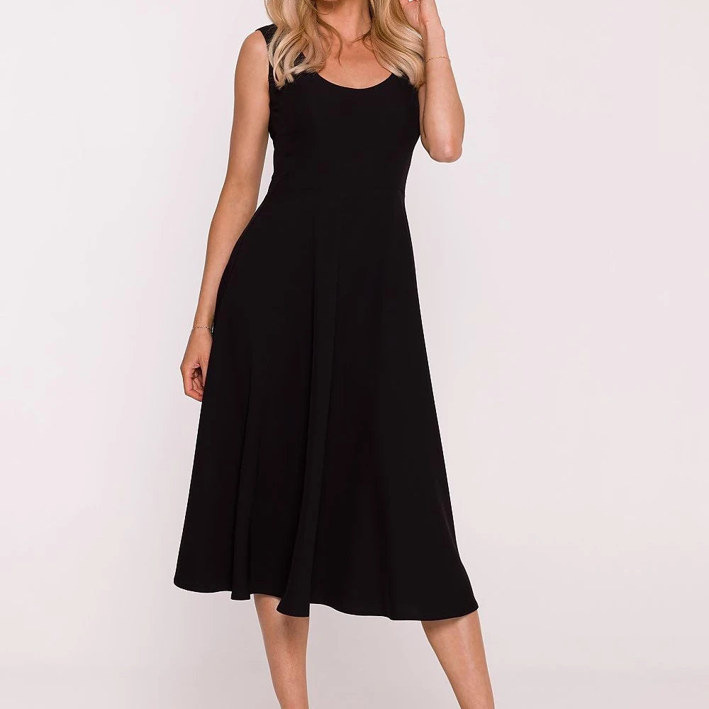 Flared Evening Dress with Round Neck