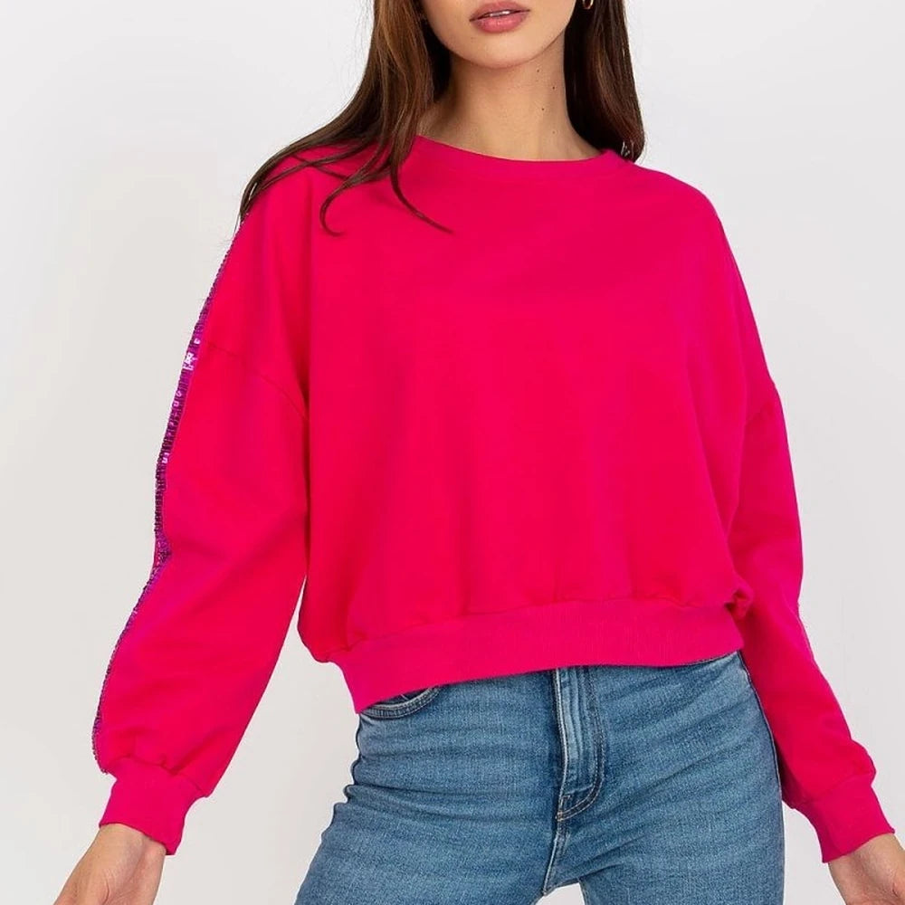 Sequined Sleeve Sweatshirt with Round Neck