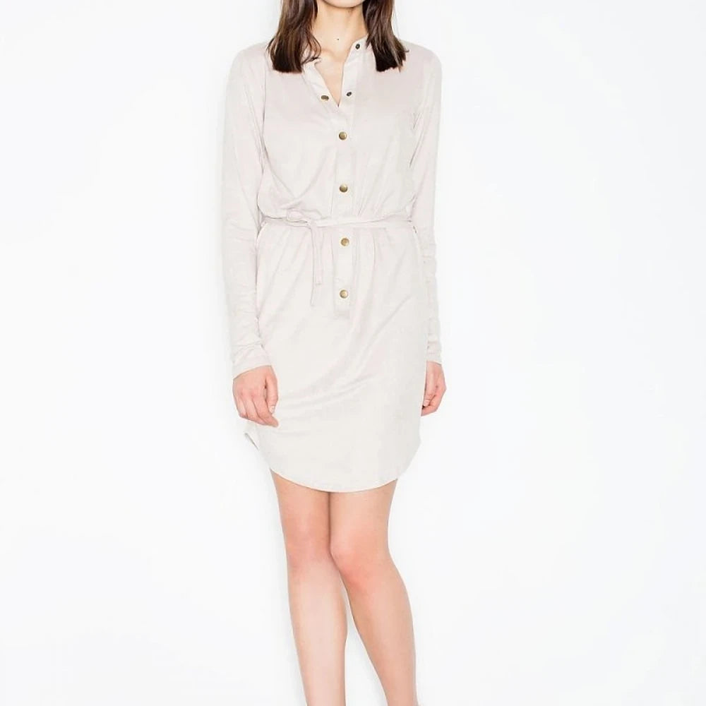 Green Button-Up Tie-Waist Suede Dress