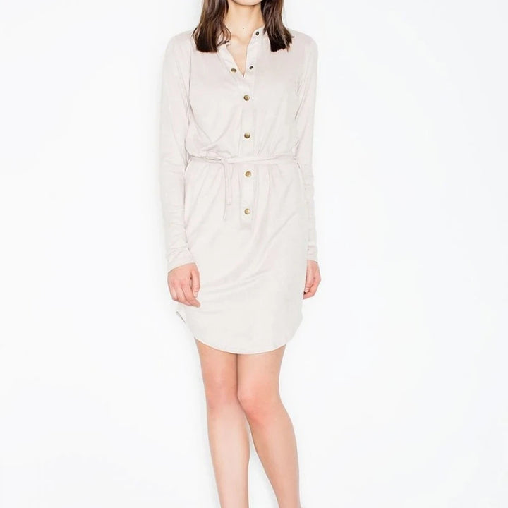 Green Button-Up Tie-Waist Suede Dress