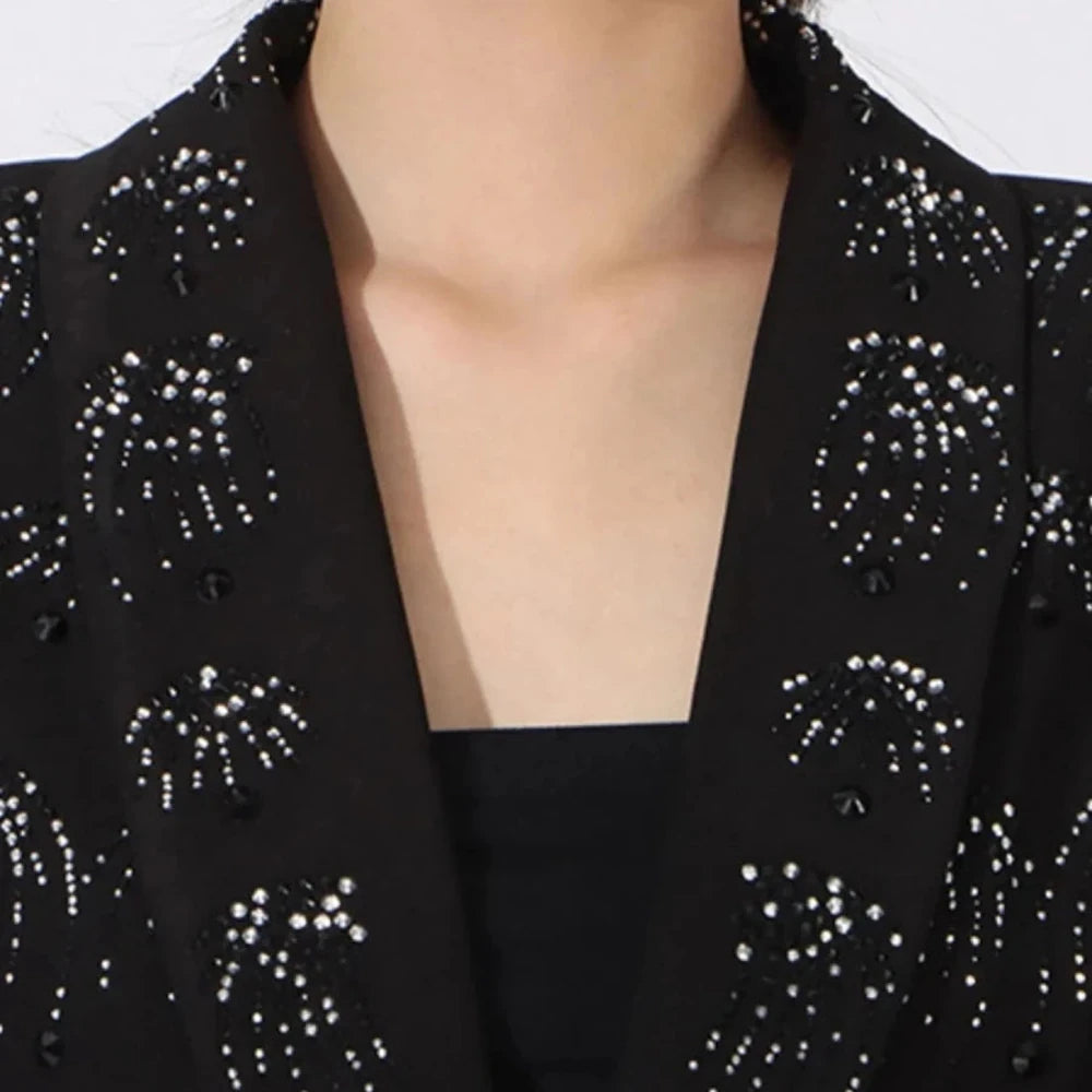 Rhinestone Button Down Long Sleeve Blazer