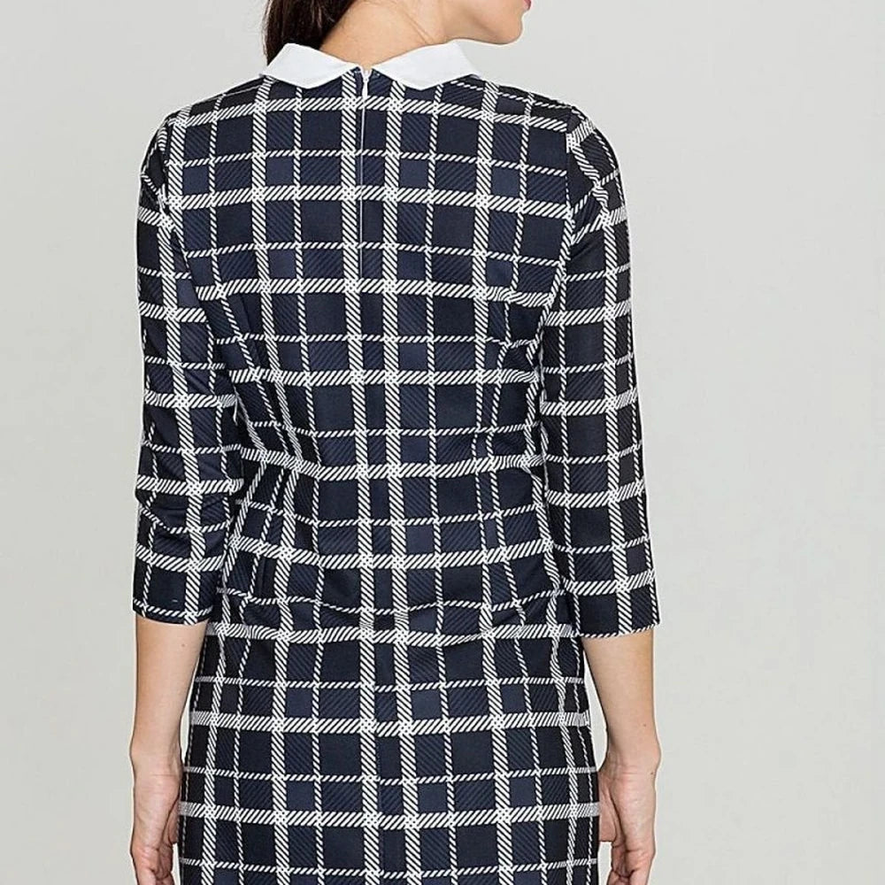 Geometric Check Midi Dress with Collar
