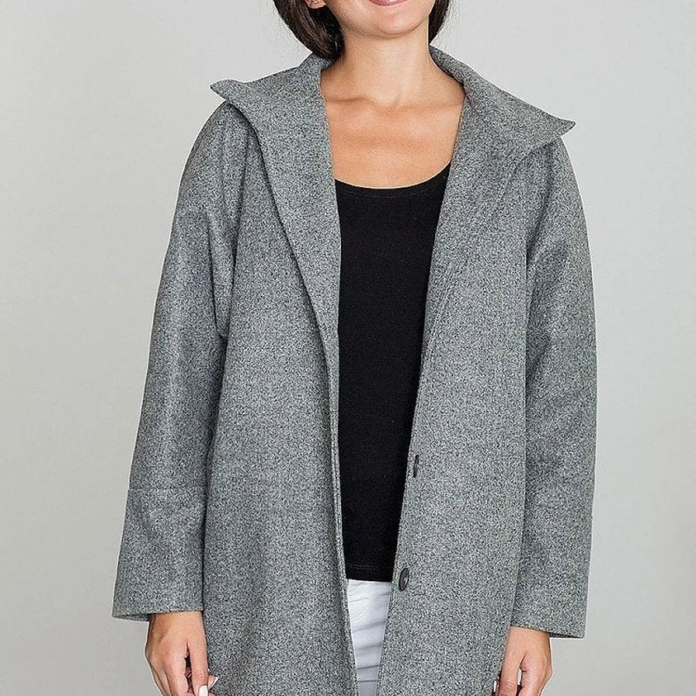 Women's Kimono Coat Stand-Up Collar Button Details
