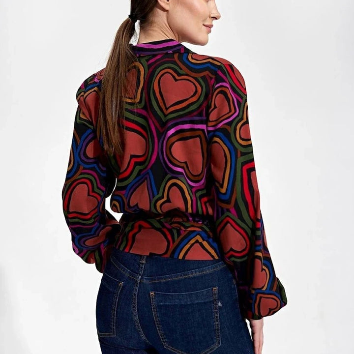 Elegant Wrap Blouse with Pleated Sleeves