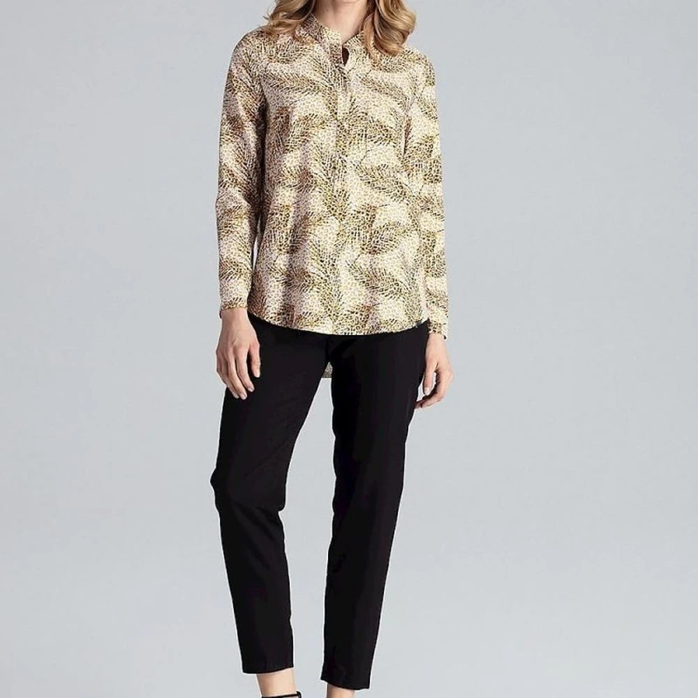 Long Sleeve Blouse with Stand-Up Collar