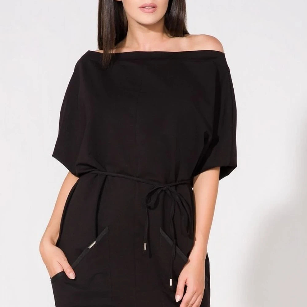 Loose Knit Boatneck Day Dress with Pockets