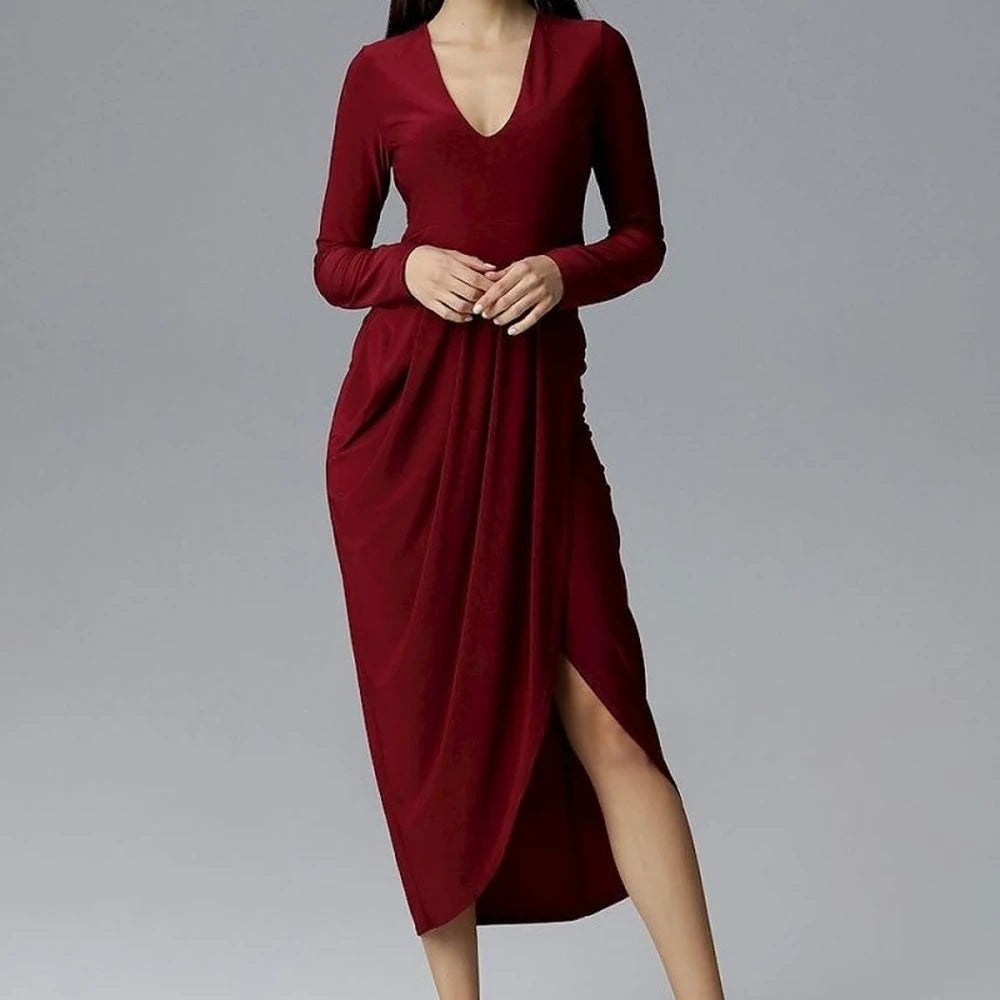 Elegant Long Sleeve Heart Neckline Dress