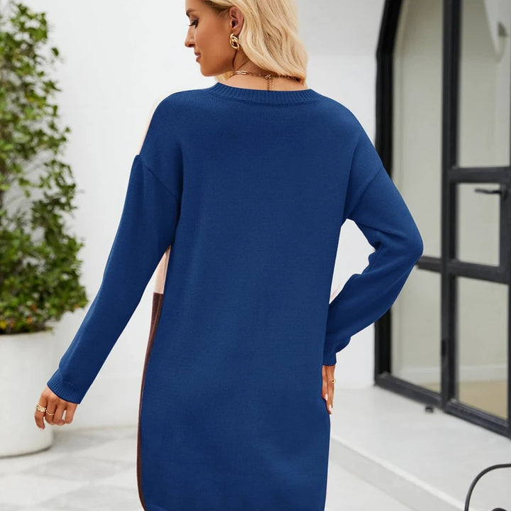 Color Block Sweater Dress with Dropped Shoulders