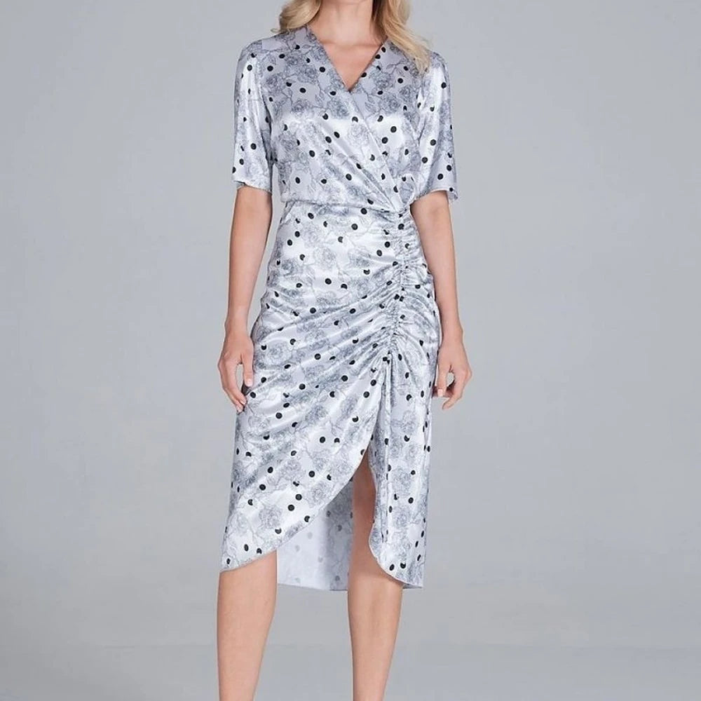 Satin Cocktail Midi Dress with Slit
