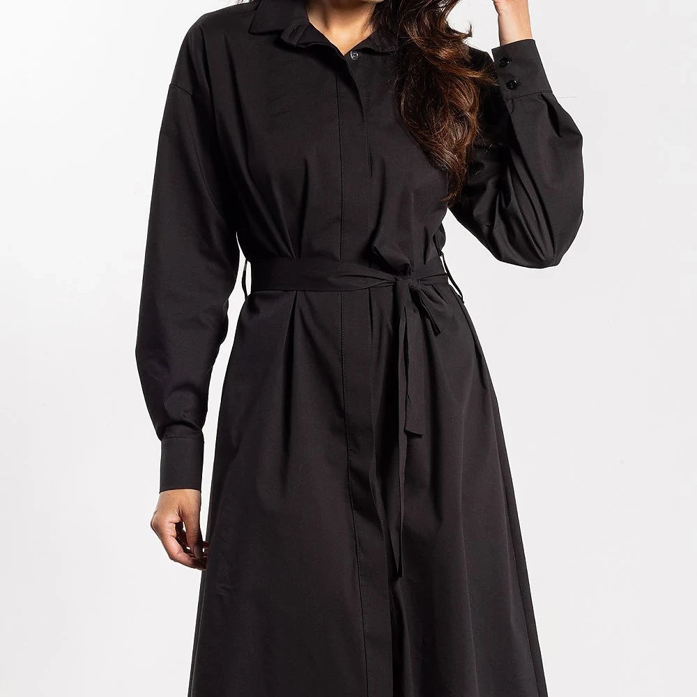 Midi Shirt Dress with Belt and Buttons