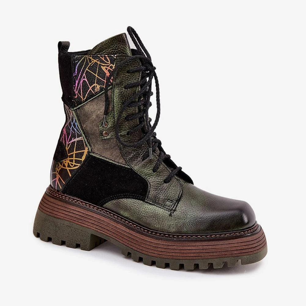 Green Leather Ankle Boots