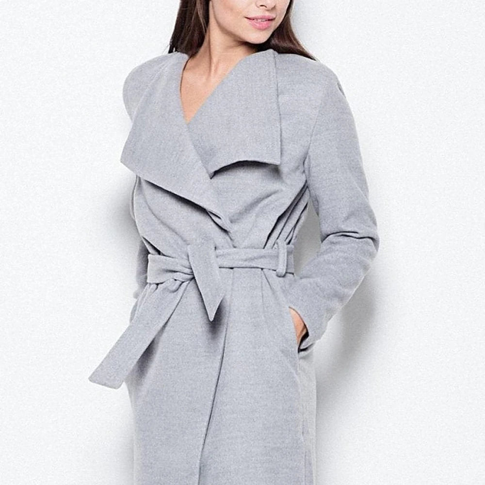 Elegant Spread Collar Tie-Waist Coat