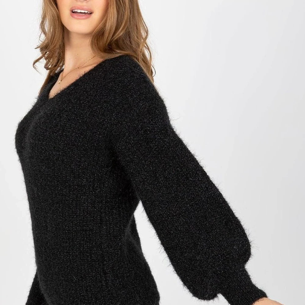 Women's Heart Neck Jumper - Acrylic, Moher, Wool Blend