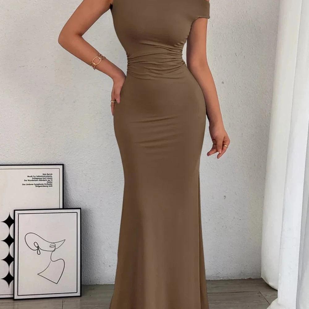 One-Shoulder Ruched Bodycon Maxi Dress