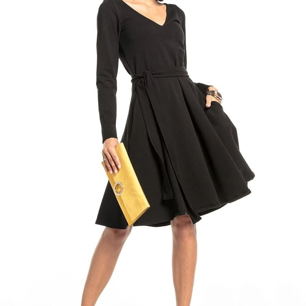 Flared Sweetheart Neck Day Dress with Pockets