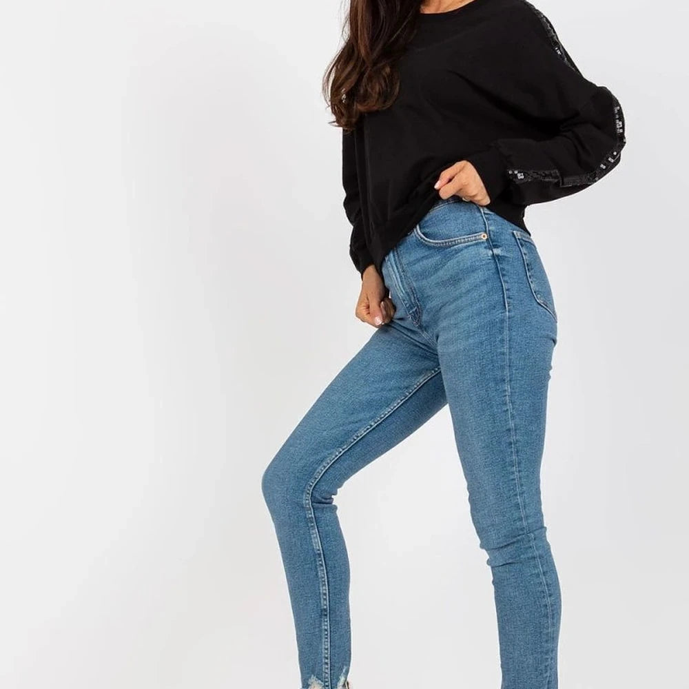 Sequined Sleeve Sweatshirt with Round Neck
