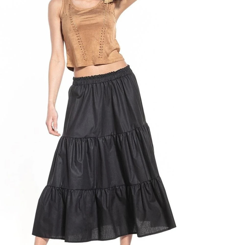 Long Cotton Skirt with Elastic Waistband