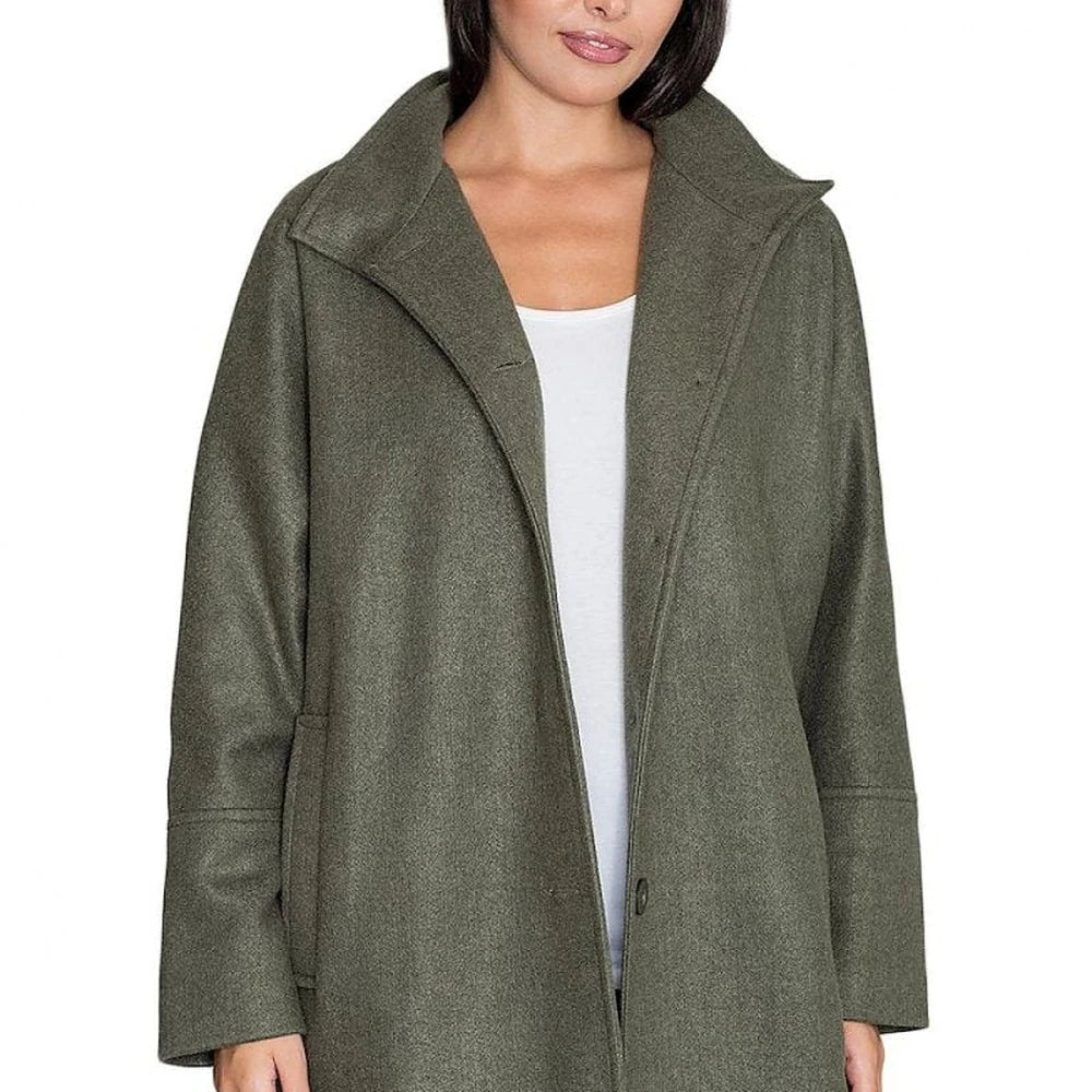 Women's Kimono Coat Stand-Up Collar Button Details