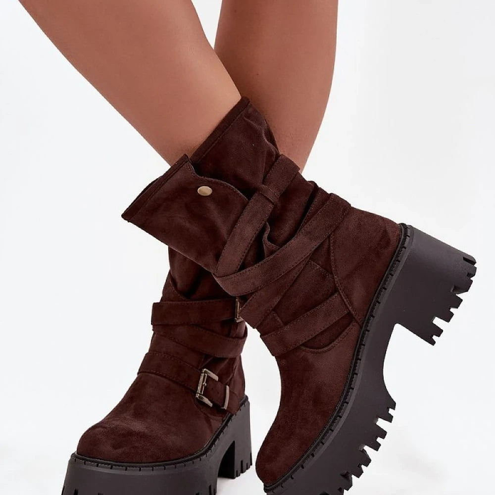 Women's Eco Suede Ankle Boots with Chunky Heel