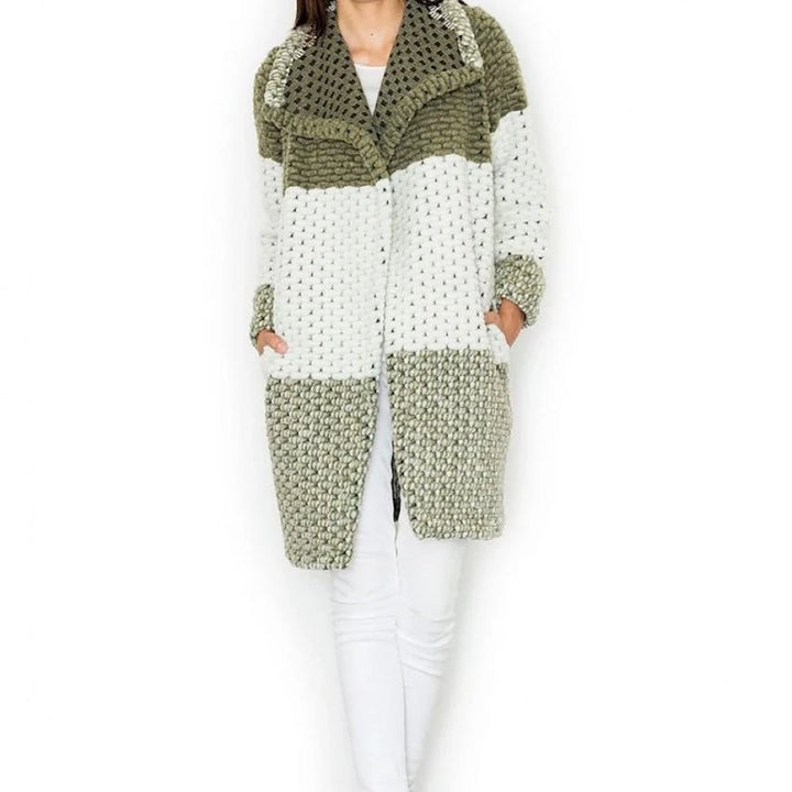 Color-Blocked Wool Blend Coat with Collar