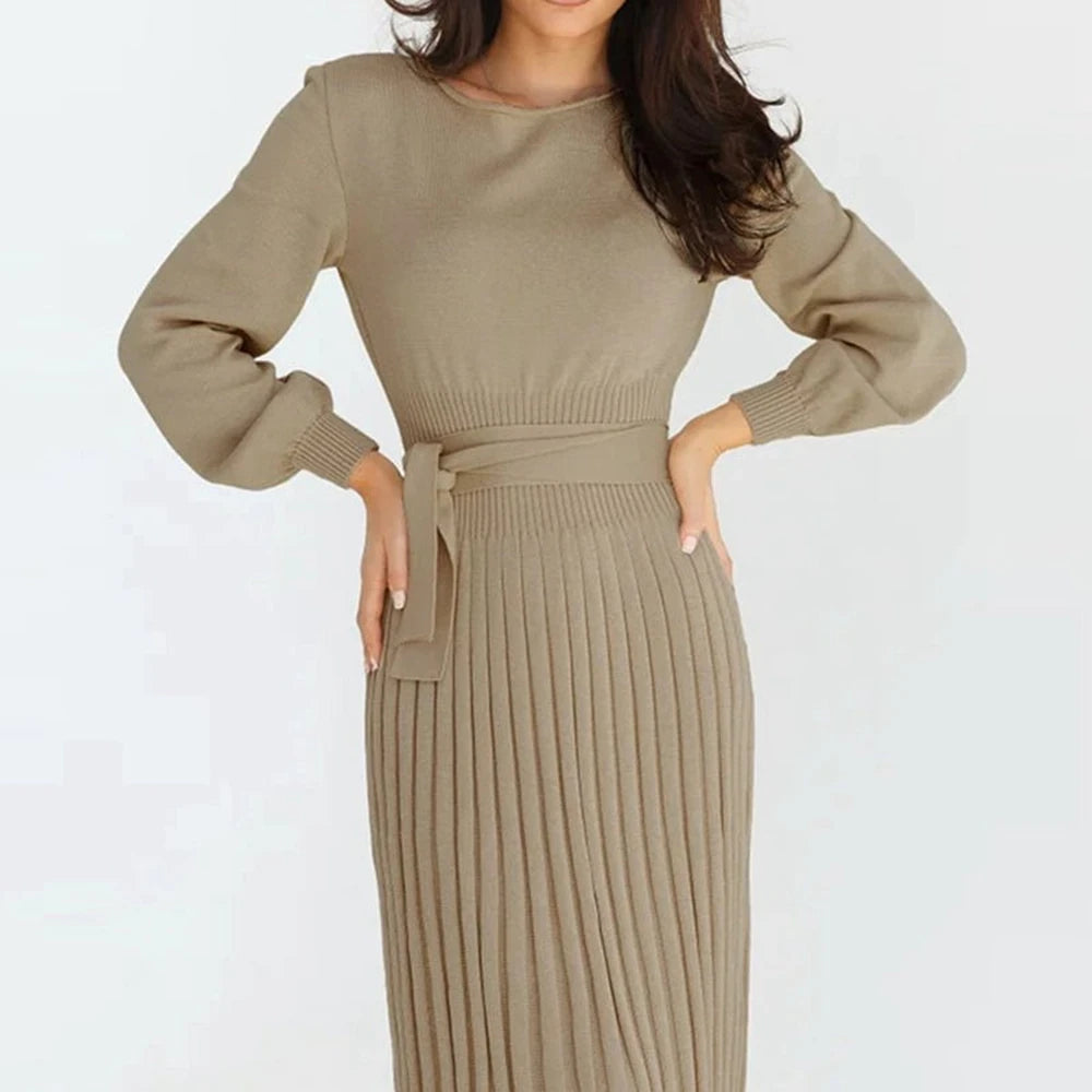 Round Neck Long Sleeve Sweater Dress