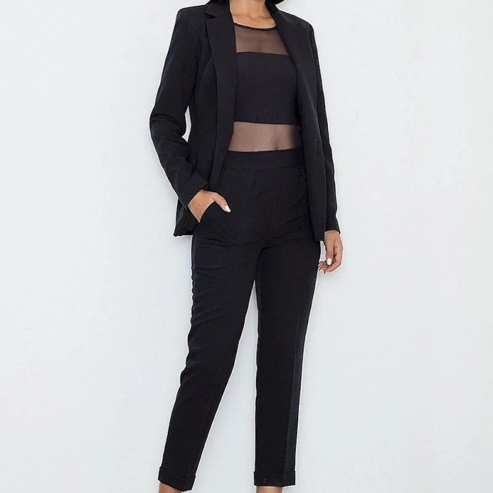 Cropped Trousers with Wide Waistband