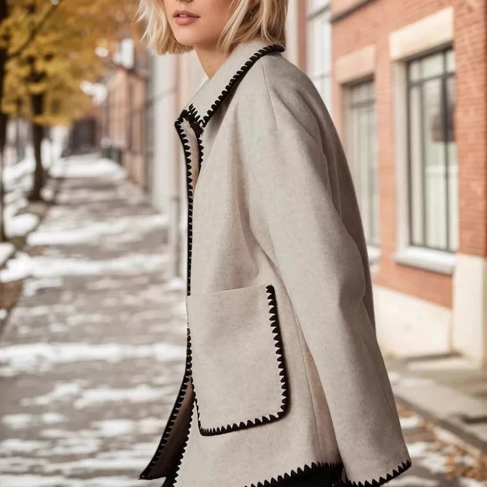 Contrast Trim Zip-Up Jacket