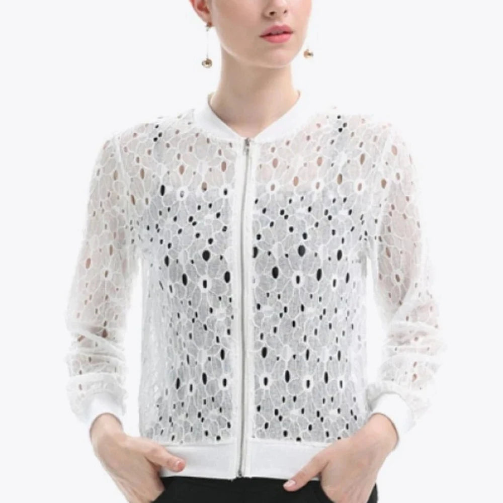 Openwork Zip Up Jacket with Lace