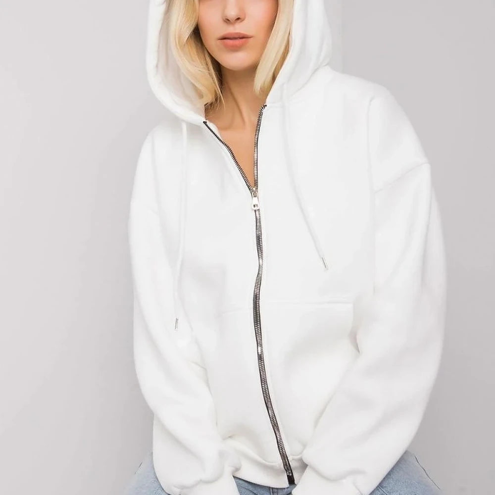 Zippered Hooded Sweatshirt with Pockets