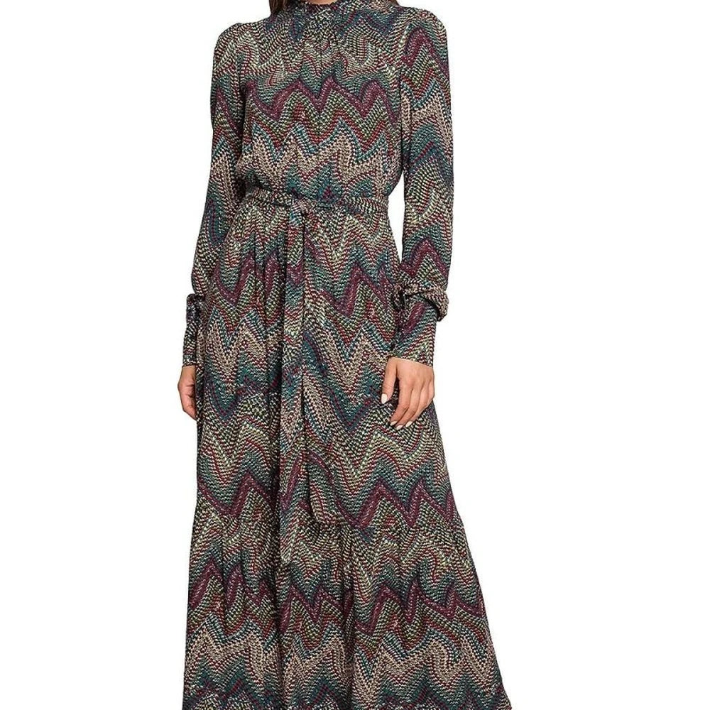 Aztec Pattern Maxi Dress with Ruffle