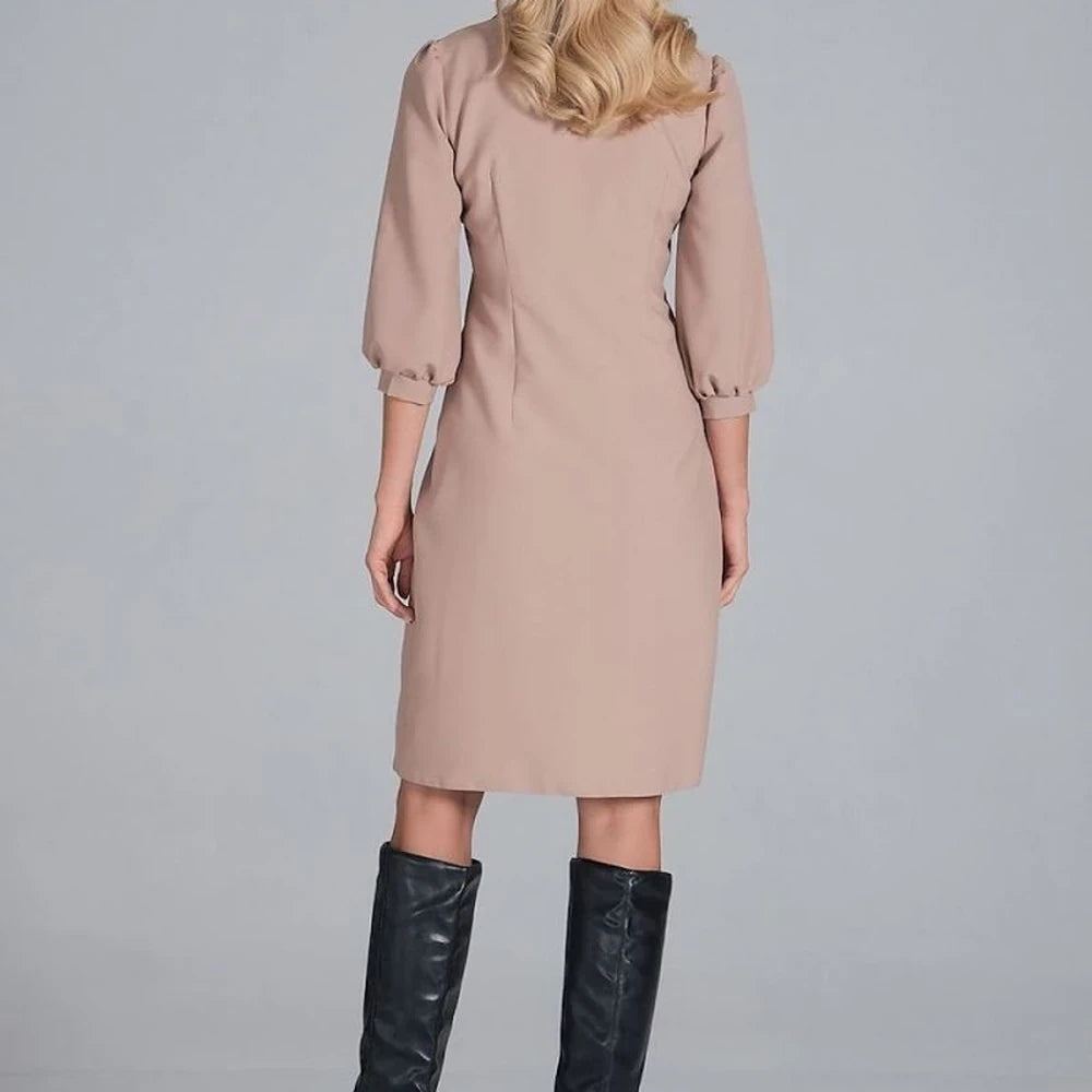 Midi Shirt Dress with Collar and 3/4 Sleeves
