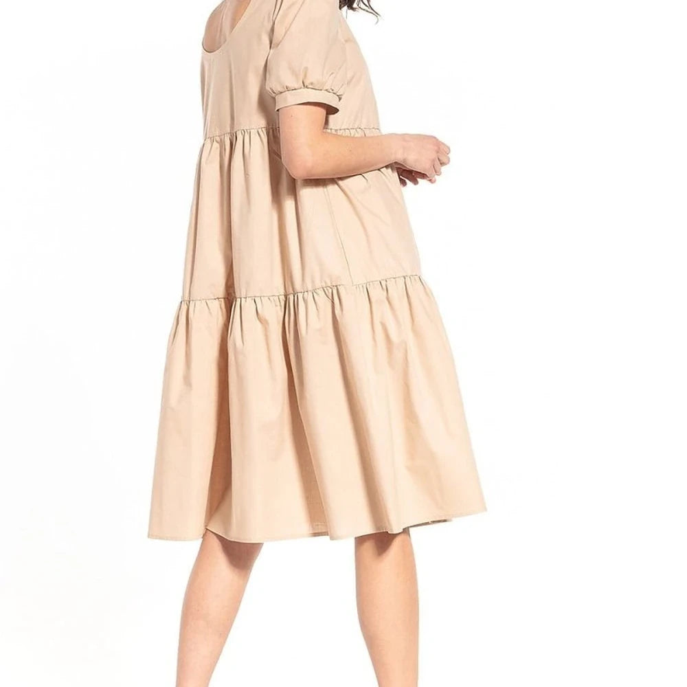 Cotton Midi Dress with Boat Neckline