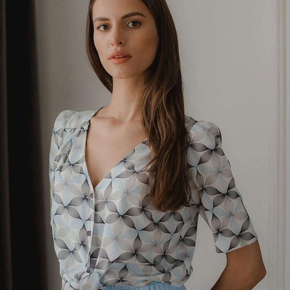 Short Sleeve Heart Neck Shirt