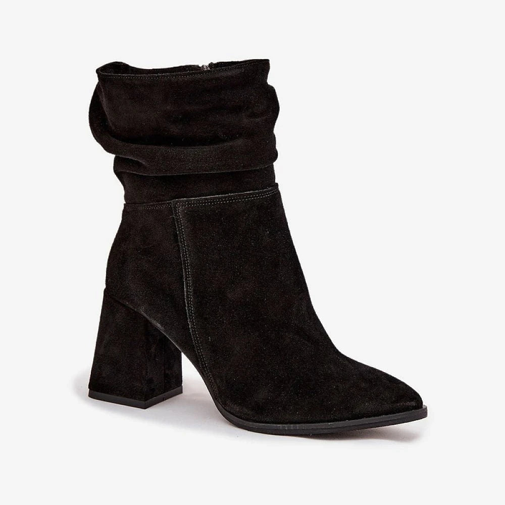 Women's Black Suede Ankle Boots with Block Heel