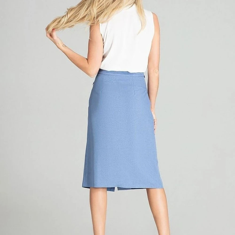 Checked Midi Skirt with Front Overlap