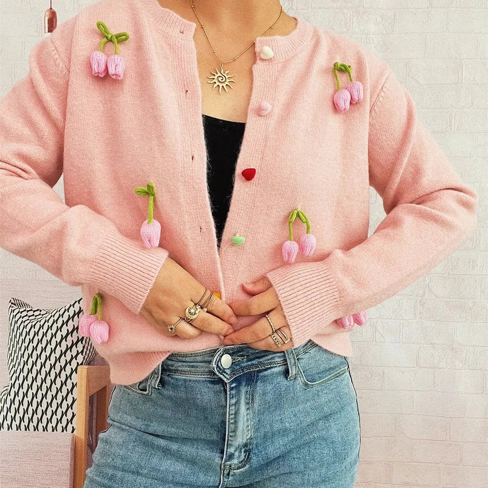 Flower Button Up Long Sleeve Cardigan