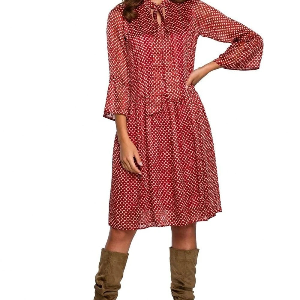 Chiffon Dot Day Dress with Frill