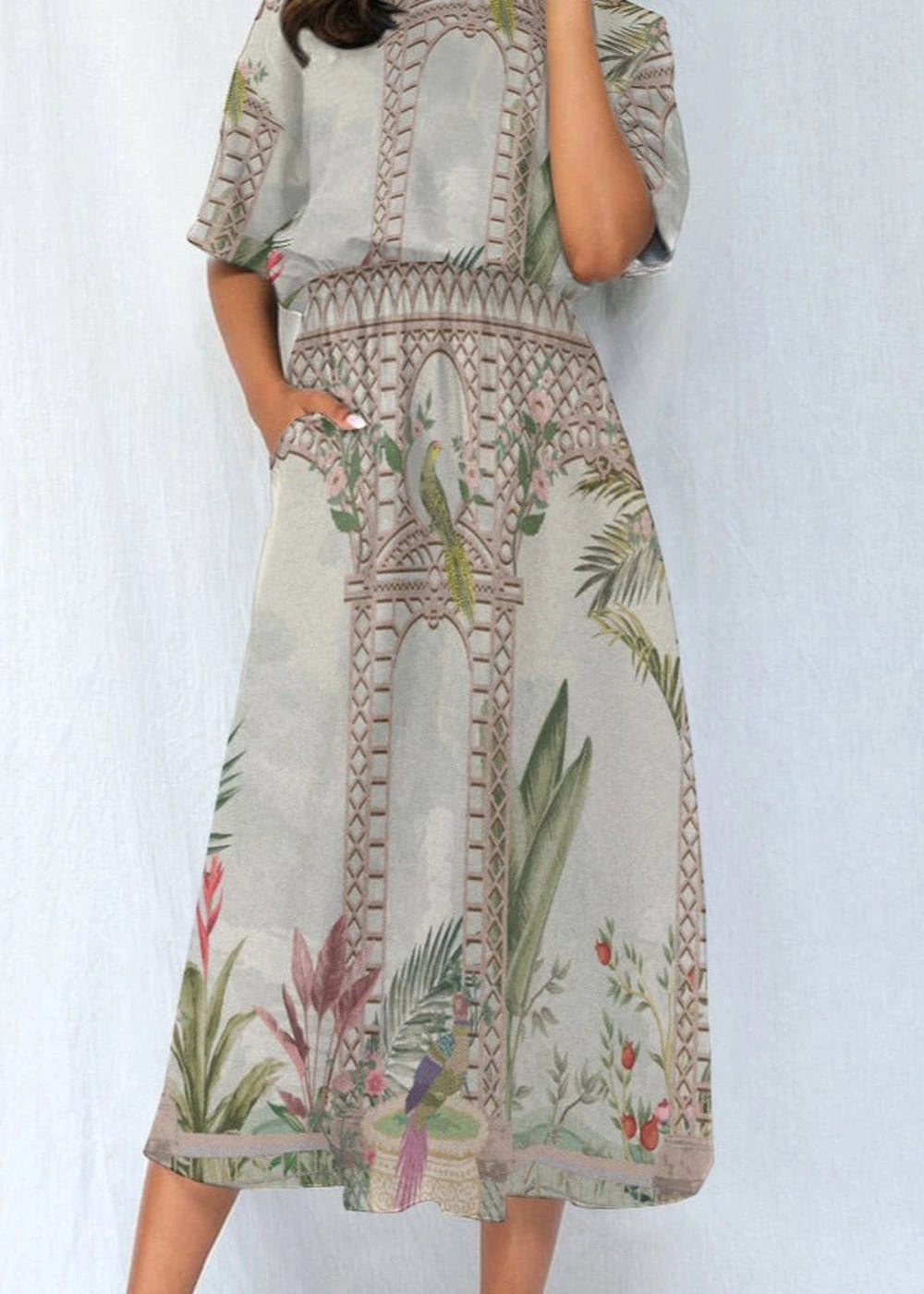 Polyester blend elastic waist dress