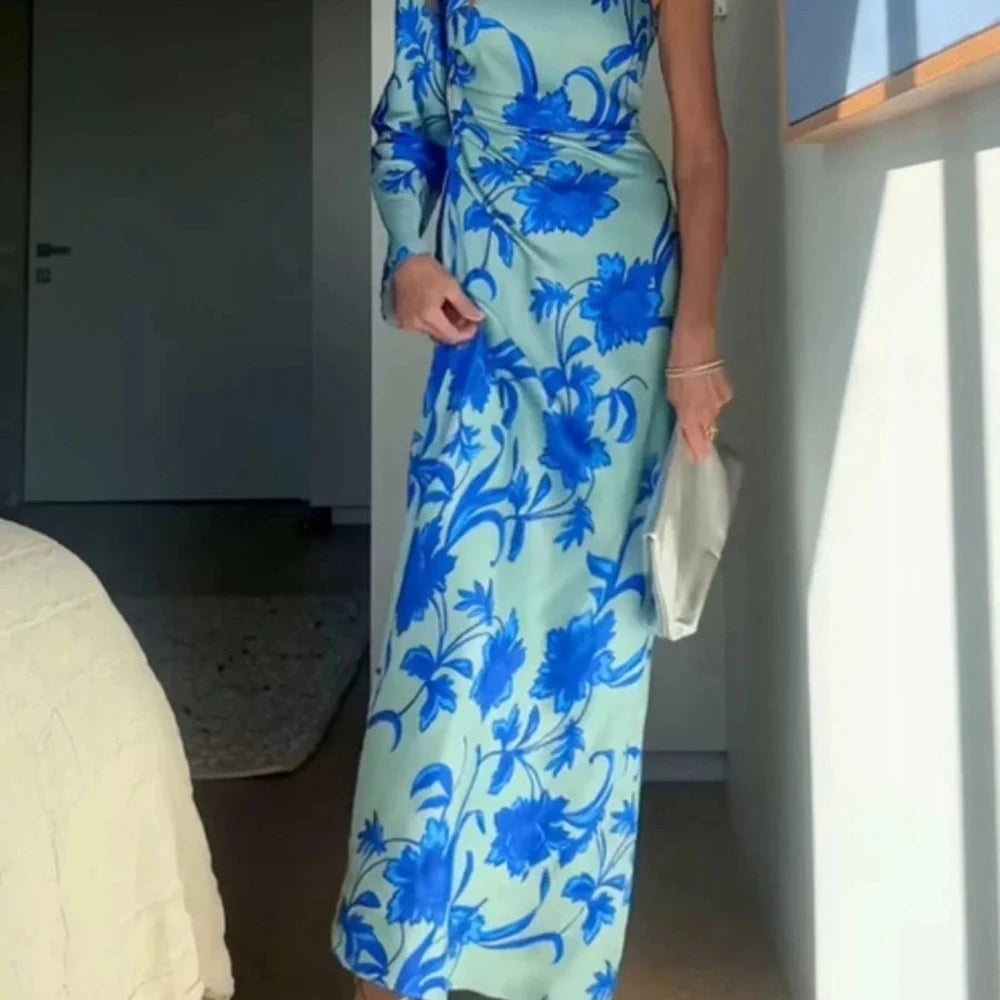 Floral Print One-Shoulder Maxi Dress