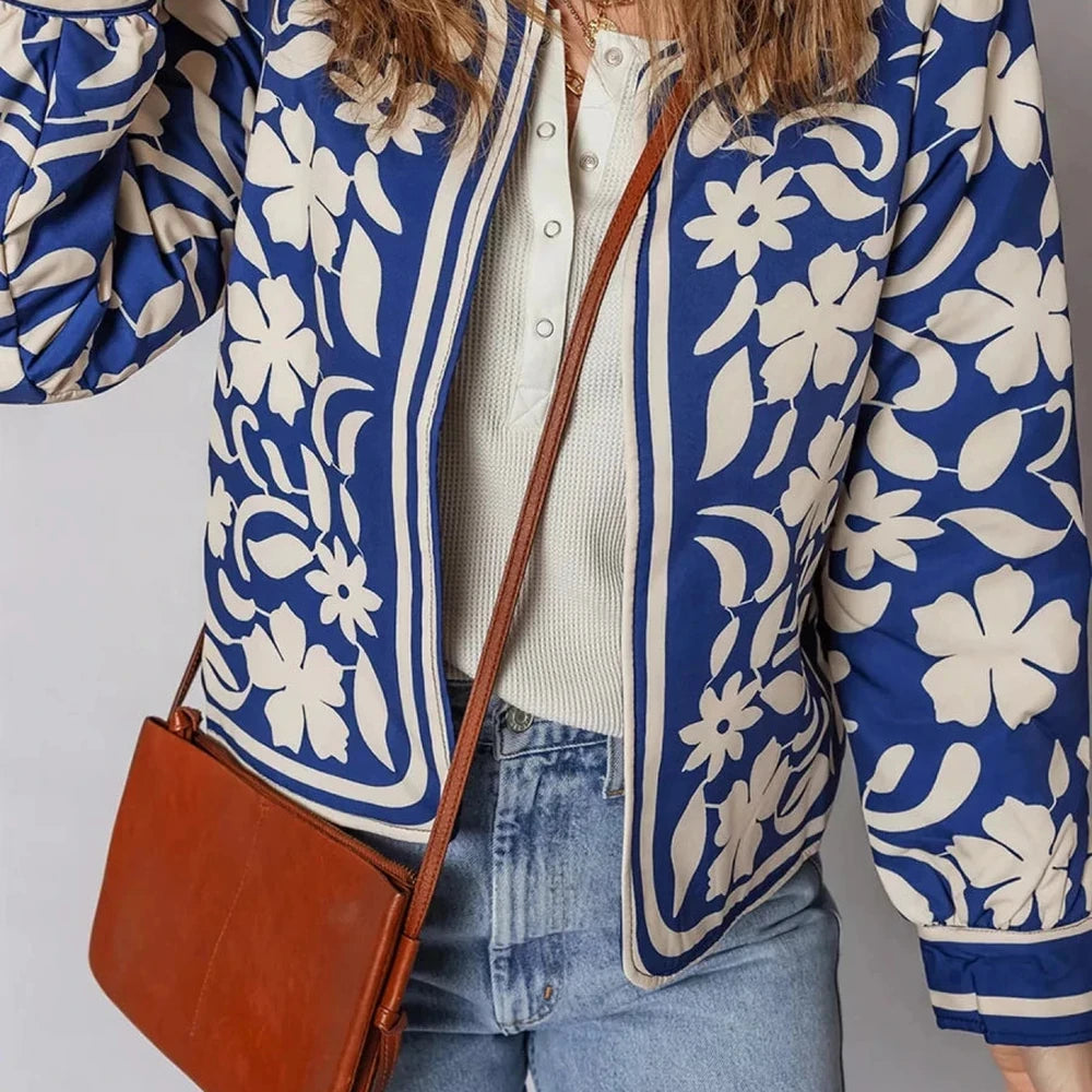 Floral Print Button Jacket with Cuffs