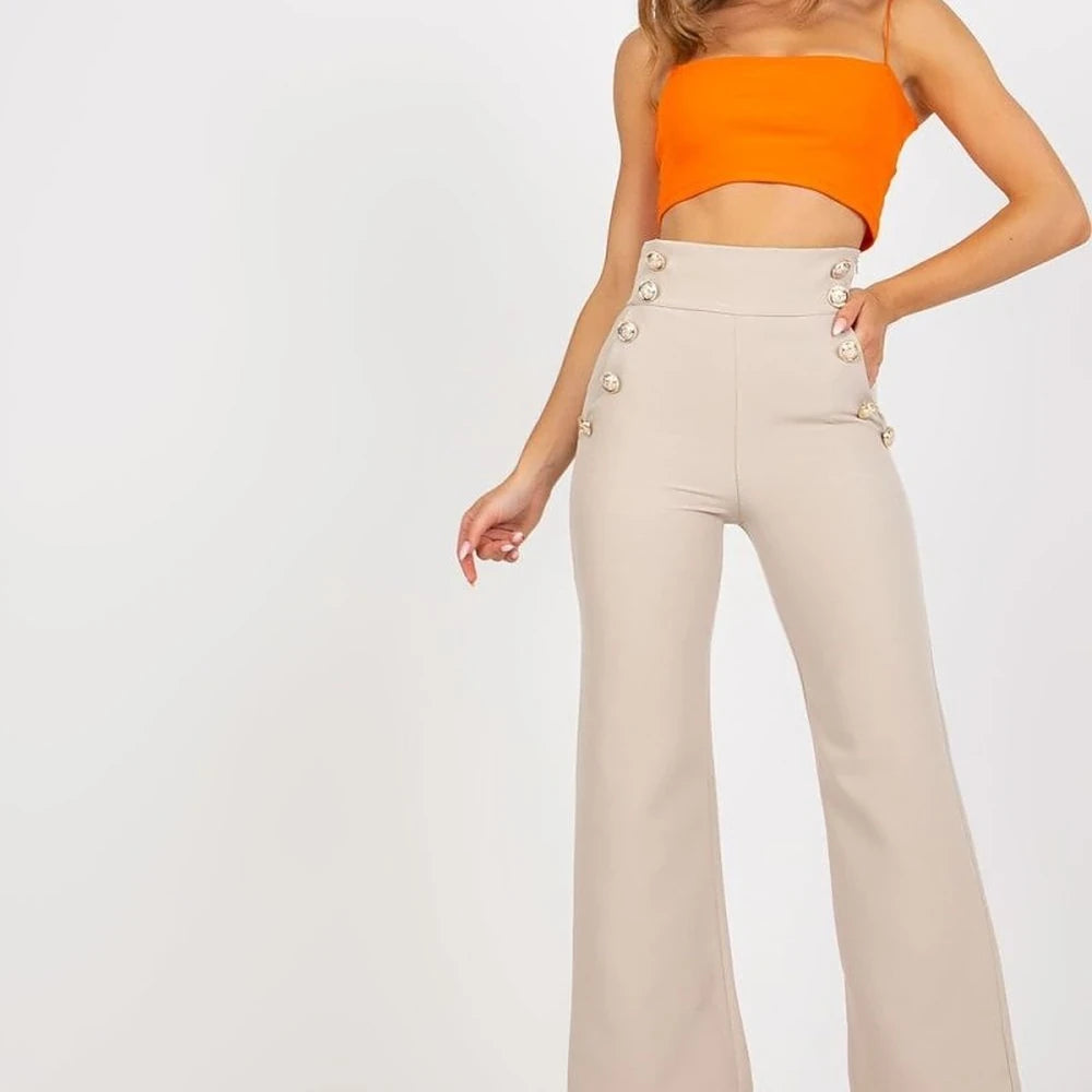 High-Waisted Trousers with Decorative Buttons