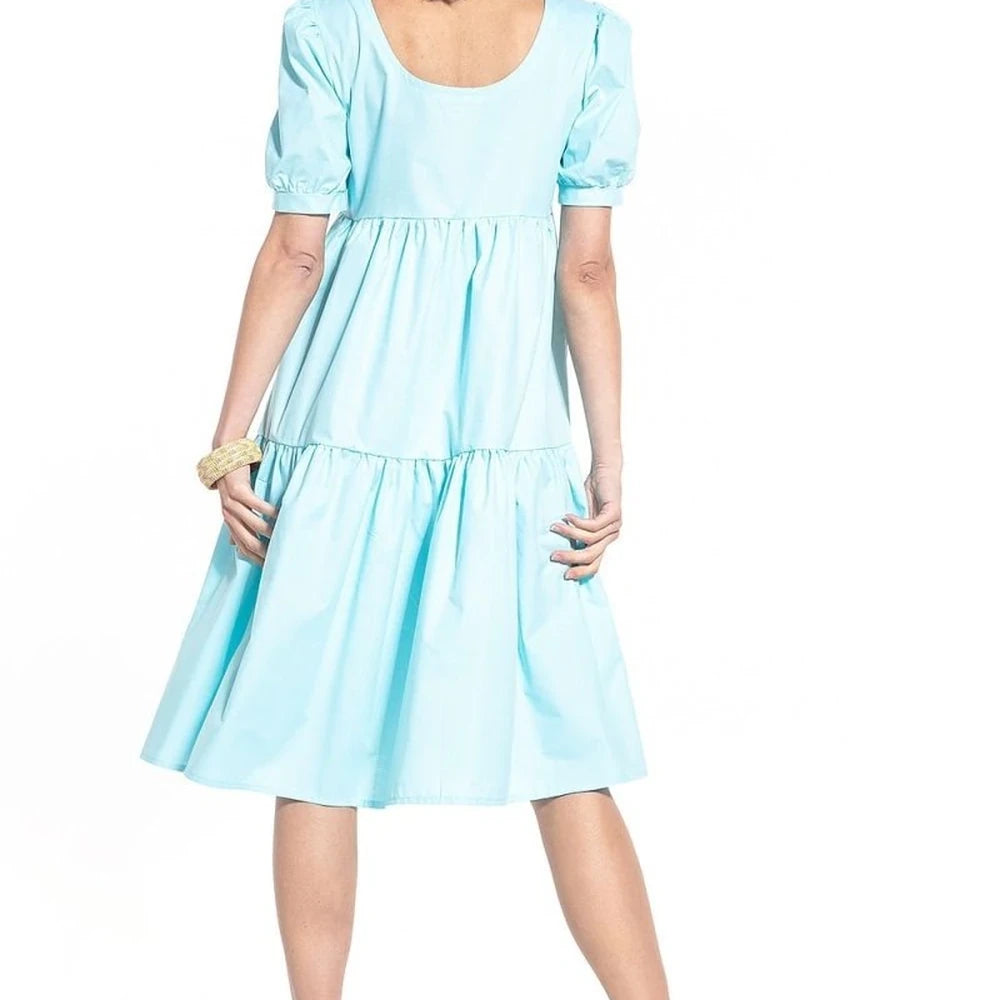 Cotton Midi Dress with Boat Neckline