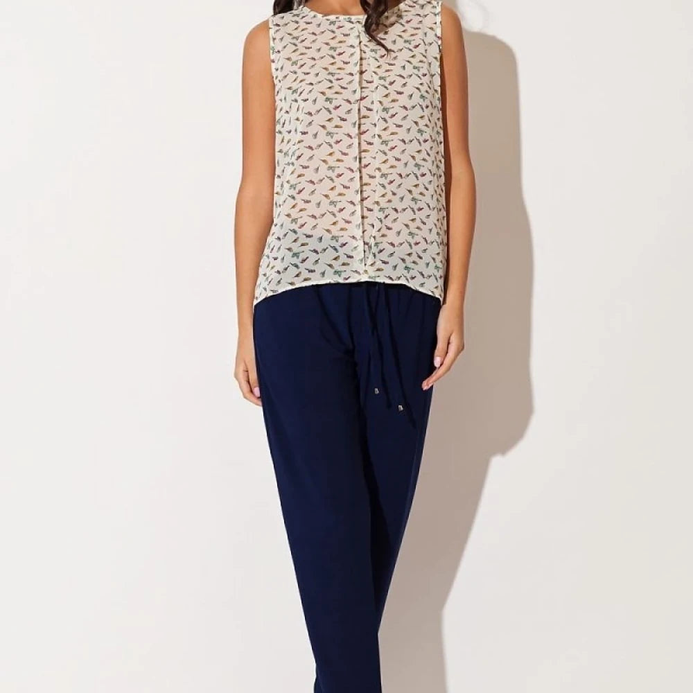 Pink Chiffon Blouse with Bird Print