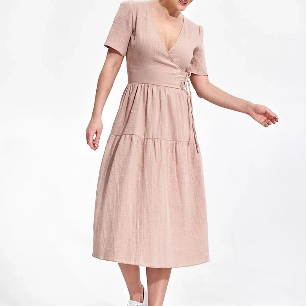 Summer Midi Dress with Envelope Neckline