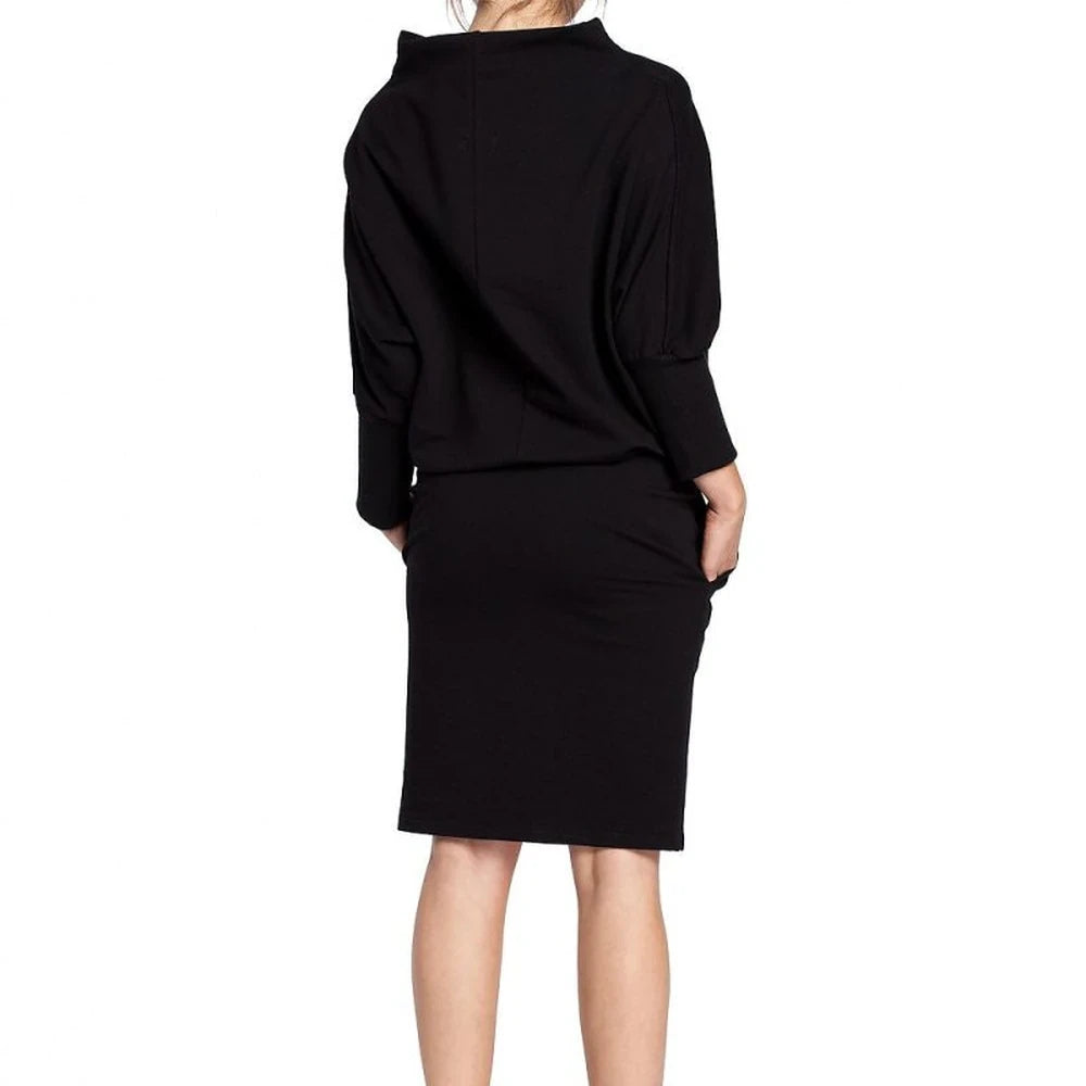 Ribbed Sleeve Midi Dress with Pockets