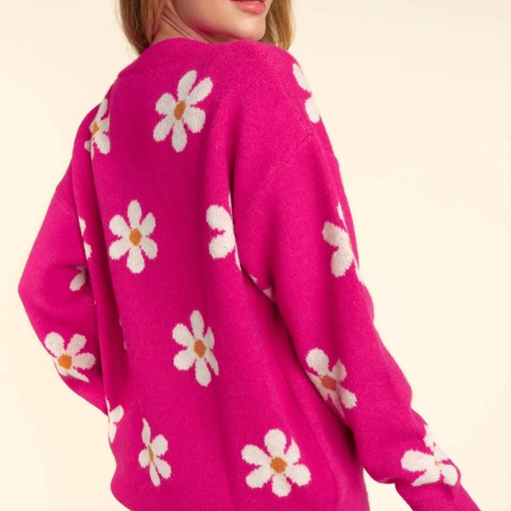 Daisy Floral Button Down Long Sleeve Cardigan