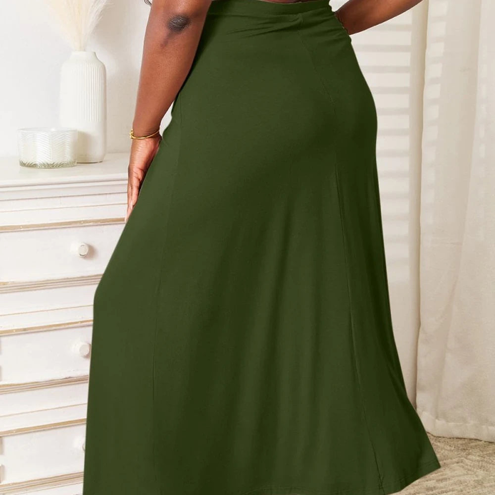 Drawstring Waist Maxi Skirt - Soft Rayon