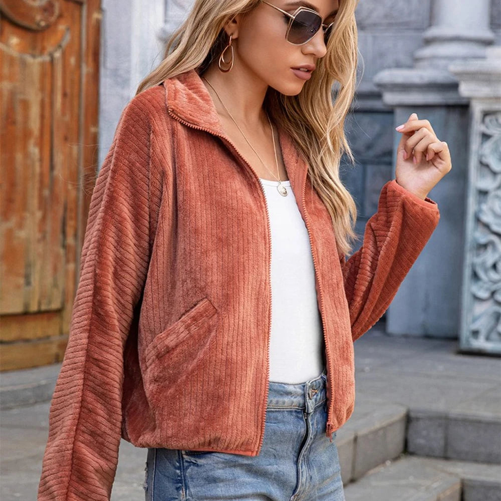 Collared Zip-Up Jacket with Pockets