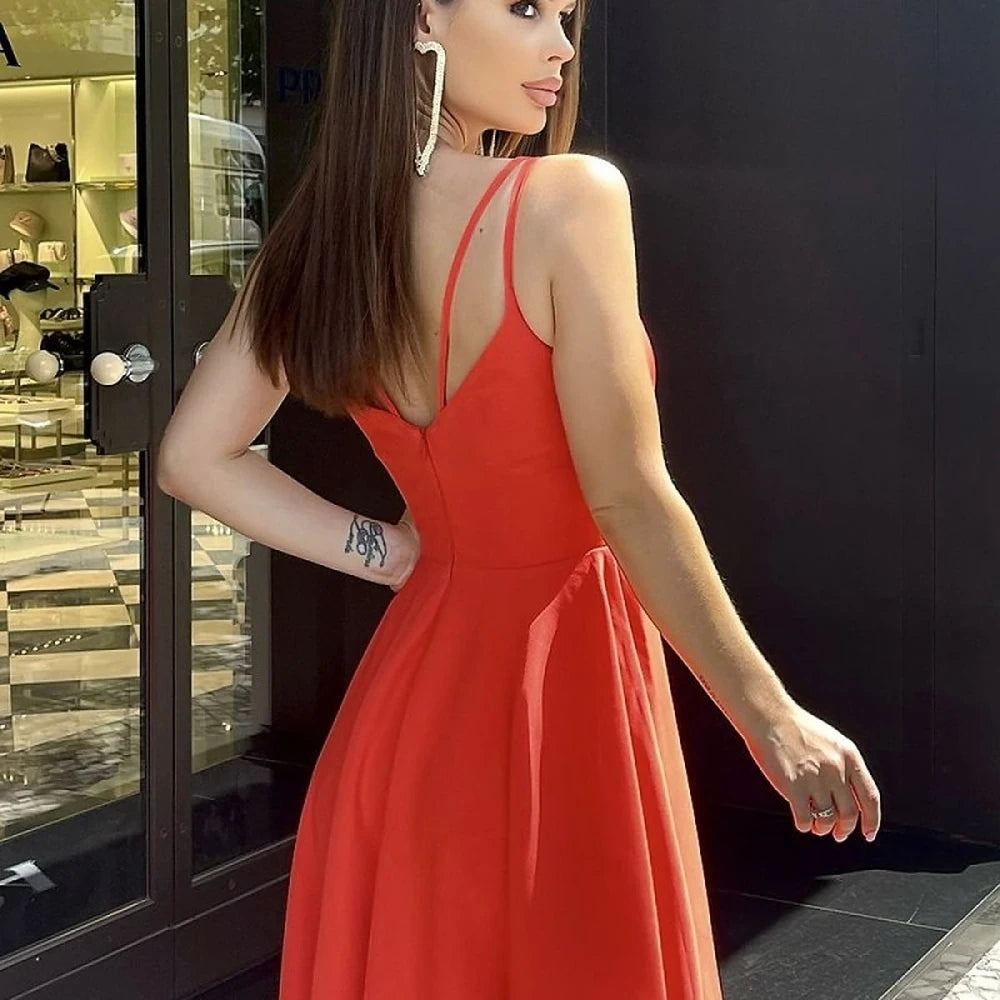 Midi Strap Dress with Zipper